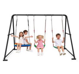 Kids Metal A-Frame Swing Set with 3 Seats