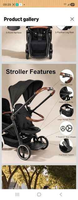 3-in-1 Convertible Double Stroller with Toddler Standing Board & Bassinet
Baby stroller’s Reversible Newborn Seat to 44 lbs, 175° Recline, One-Hand Au
