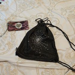 Bejeweled Drawstring Bag And Pink Dollhouse Brand Clutch