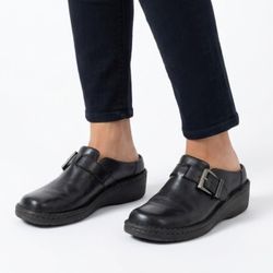 Earth Shoe Hickory Black Leather Buckle Mules Clogs Gelron 2000 Comfort Women 11