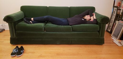 Sherrill furniture company hunter green velvety couch 80s clean comfy Vintage Classic Three Seat Couch Sofa