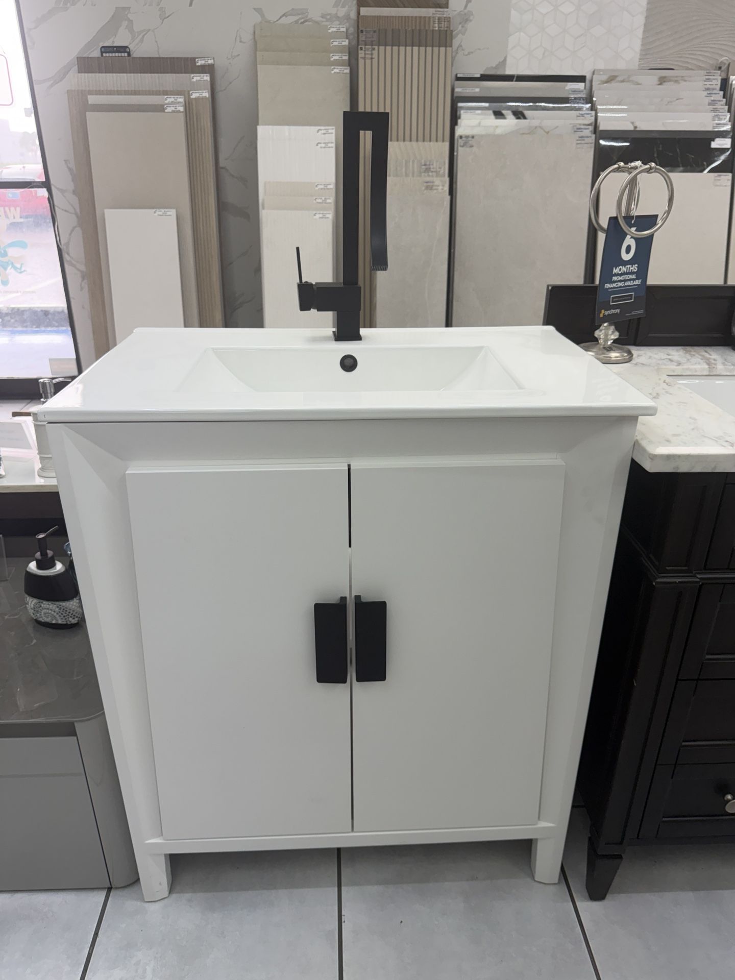 30” White Solid Wood Freestanding Bathroom Vanity With Ceramic Top