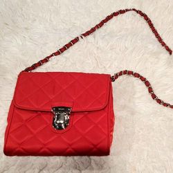 PRADA Pattina Shoulder Chain Red Quilted Cross Body Bag with Authenticity card