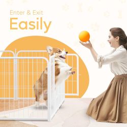 Dog Playpen 24 Inch 8 Panels, Heavy Duty Metal Pet Playpen Indoor Outdoor for Camping, Yard, RV, Garden Fence, Privacy Patio, White