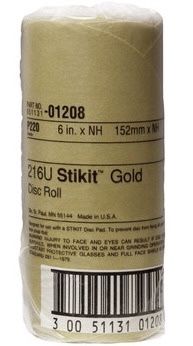 6” Discs on a Roll -P220 Gold DA Sanding Pap, Qty 8 rolls, 100 disk per package.