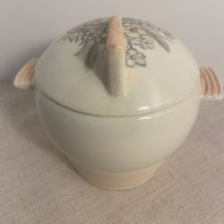 Vintage American Limoges Triumph Pink Ceramic Sugar Bowl floral Art Deco