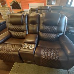 REAL GENUINE LEATHER RECLINING AUTOMATIC SOFA SET 