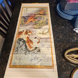 Vintage Oriental Asian Bamboo Hanging Wall Scroll Painting