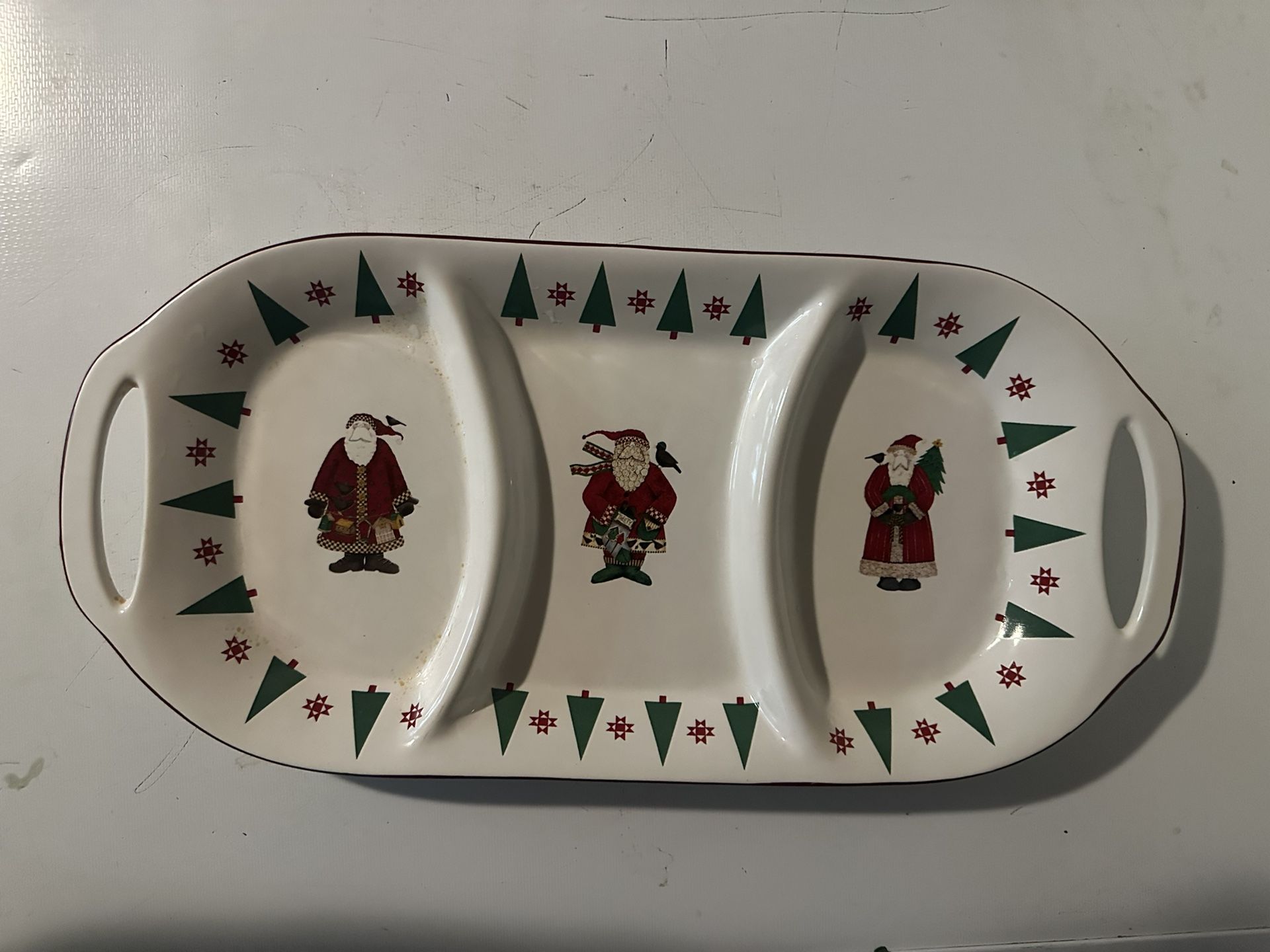 Sakura 3 Section HANDLED Hors D'oeuvre Cookie TRAY-DEBBIE MUMM 1997 Santa Vtg