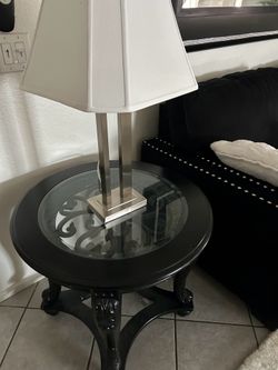 Clear glass with black side tables