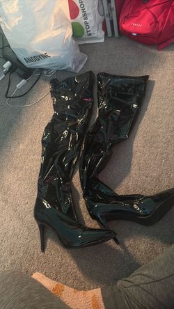 Black Patent Leather Thigh-High Stiletto Boots