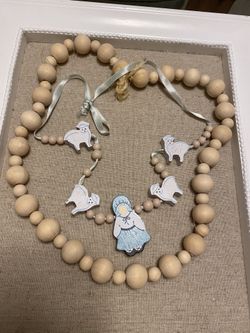 Cottagecore Amish Heritage arts, and crafts aesthetic. Two wooden necklace, lot, shepherd sheep & large wooden beads
