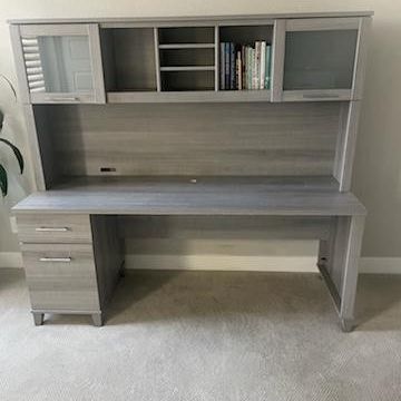 Grey Wood Desk With Hutch And Drawers 