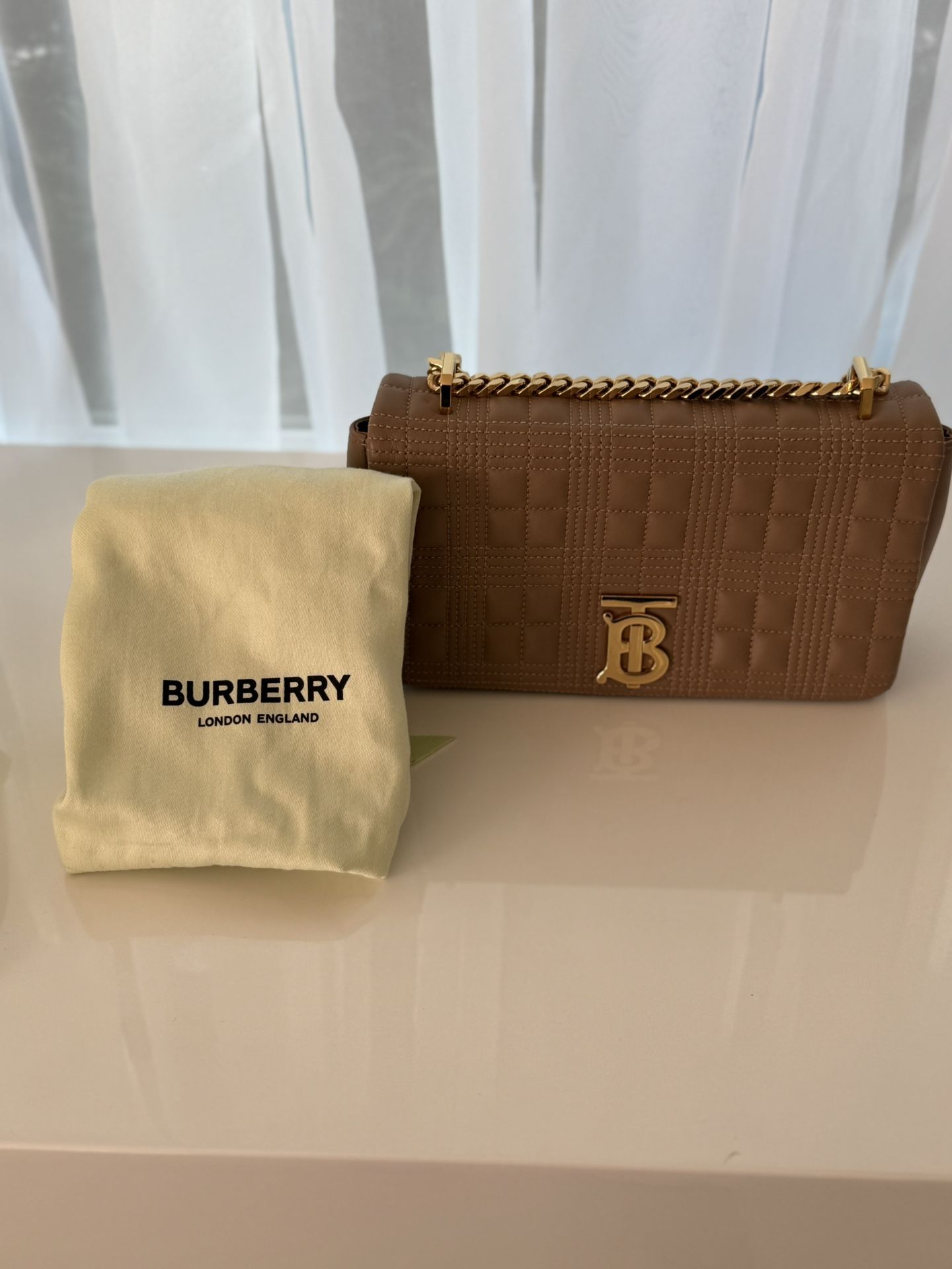 Burberry Lola quilted shoulder bag with gold chain and dust bag