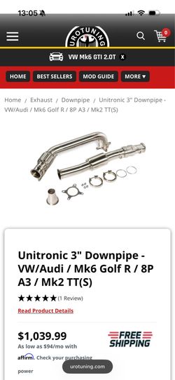 Unitronic 3" Downpipe VW/Audi Mk6 Golf R / 8P A3 / Mk2 TT
