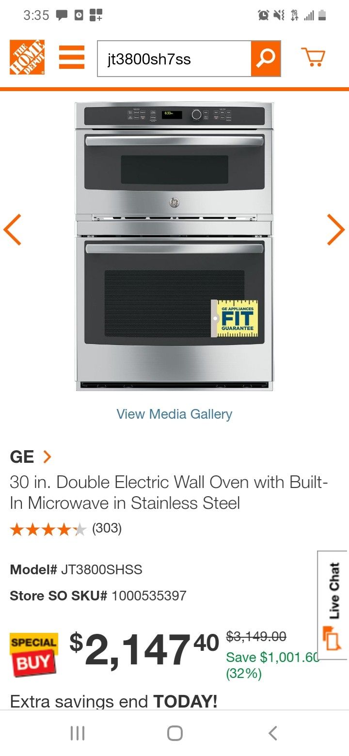 GE double electric Wall oven with built in microwave