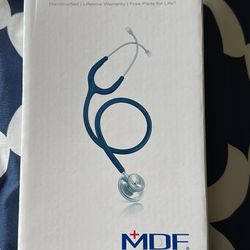 MDF Acoustica Lightweight Stethoscope for Doctors, Nurses, Students, Home Health Use, Adult, Dual Head, Navy Blue Tube, Silver Chestpiece-Headset, MDF