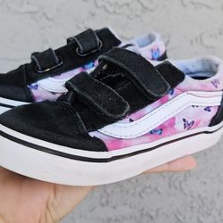 Vans Old Skool Style Toddler Size 10 Pink And Black Butterflies Skate Shoes