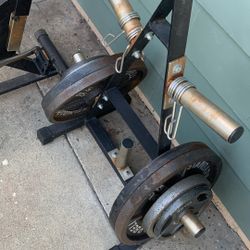 Weight Rack Plus 4 45lbs Pounds And  2 25 Pound  Plates 