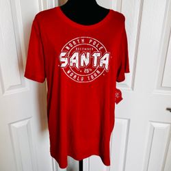 🎅🏼 New! Heather Red North Pole Santa World Tour Shirt Size XXL
