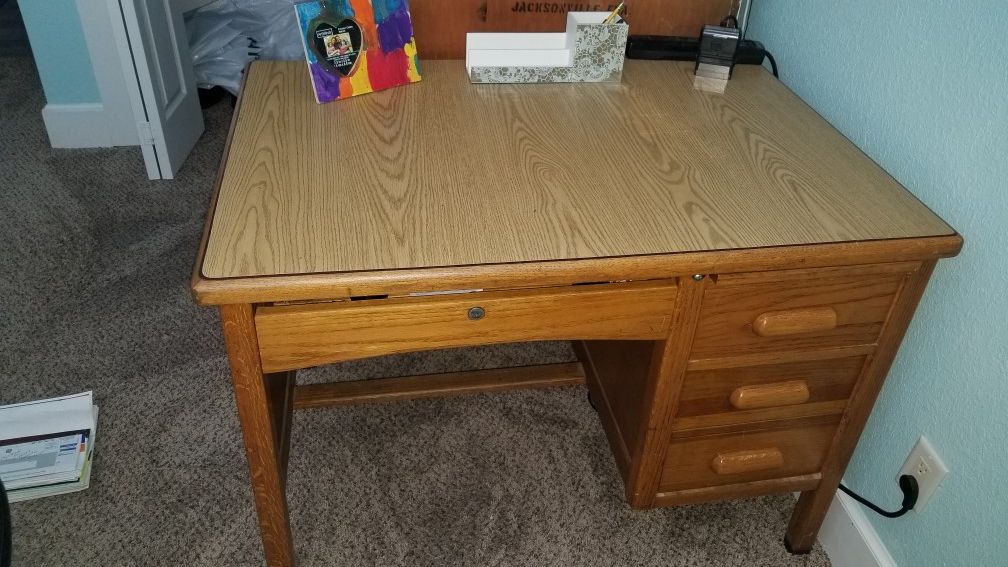 Solid Wood Teachers Desk and Leather office chair