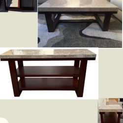 2 Piece Marble Top Cofee Table & Marble Top Sofa Table 