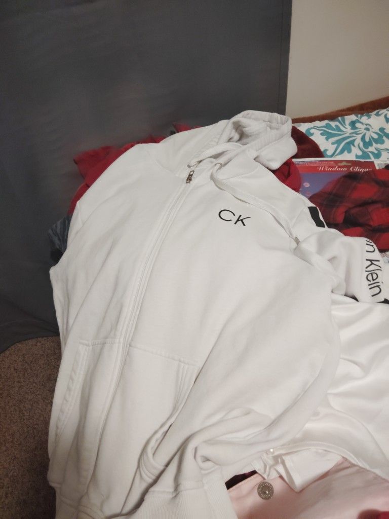 White With Black Calvin Klein Jacket With Hood Size Large
