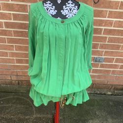 NWT  DVF  Hori Silk Blouse Top Tunic Shirt Green, size 4