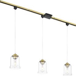 3 Lights H Type Tracking Pendant Lights, Ceiling Hanging Track Light Fixtures with Clear Glass Shades, Gold
