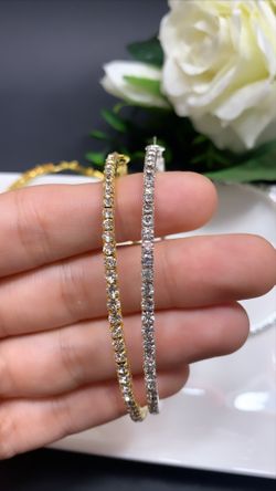 Gold Plated 86mm Circle Rhinestone Hoop Earrings, Silver and Gold Color (2 Pairs)