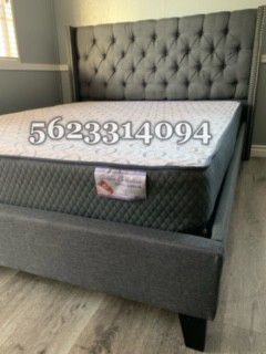 Full Gray tufted bed w Mattress Included