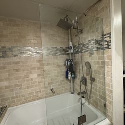 Bathtub Glass Door – 48.5” W x 58” H (Brushed Nickel)