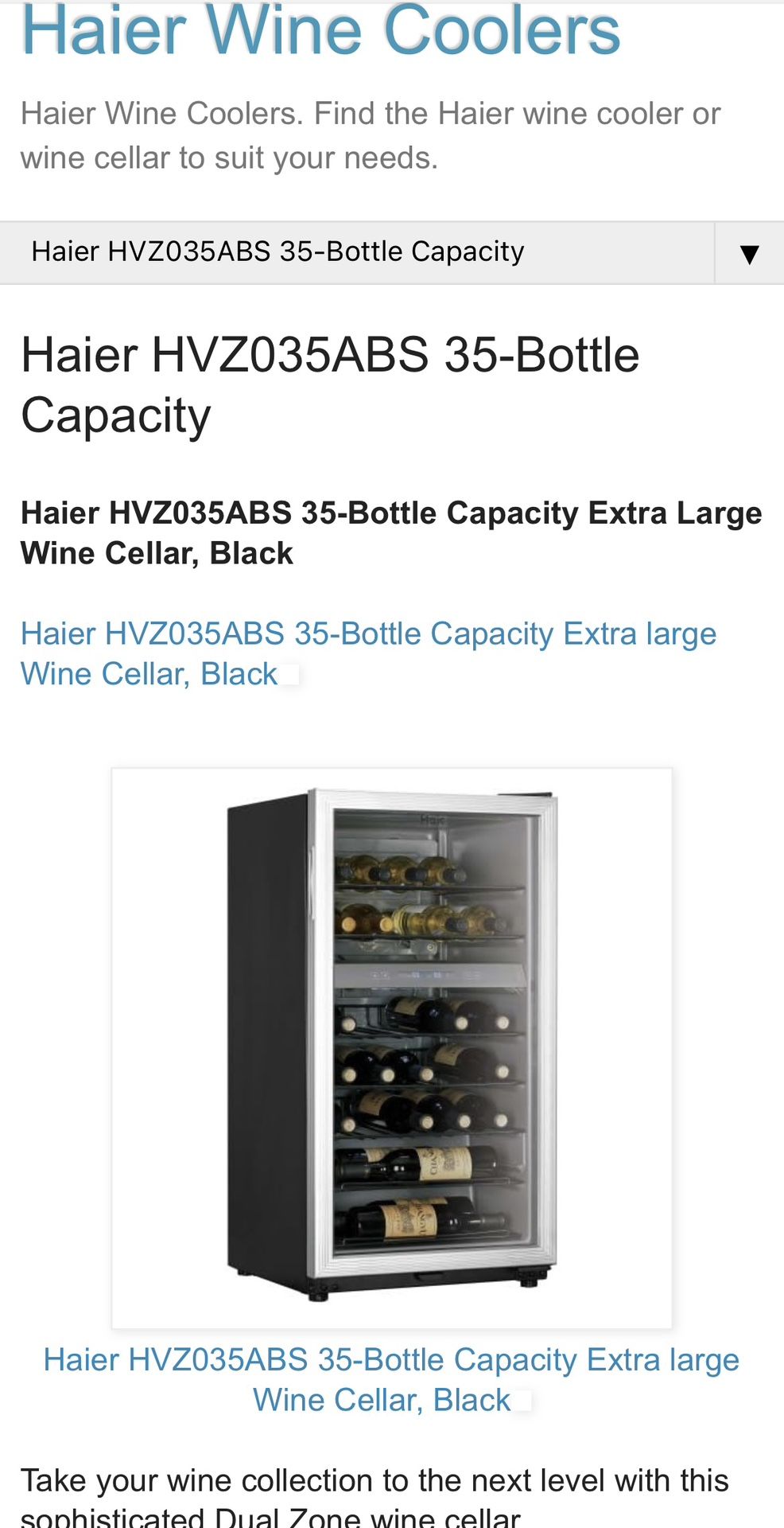 Haier 35 Bottle Dual Zone Wine Fridge