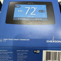 Emerson Sensi Touch Wi-Fi Smart Thermostat with Touchscreen Color Display, Works with Alexa, Energy Star Certified, C-wire Required, ST75 Black 5.625"