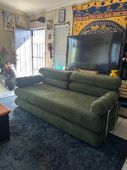 Like-New Boneless Futon Sofa Bed – Dark Green – $250