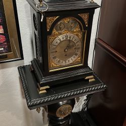 RARE: 18th Century Thomas cowley English Ebony Chain Driven Triple Fusee Soiree Musical Bracket Clock With Ebony & Bronze Stand