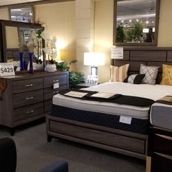 Brand New Gray Queen Bedframe + Dresser + Mirror + Nightstand 4PCs  Bedroom Set