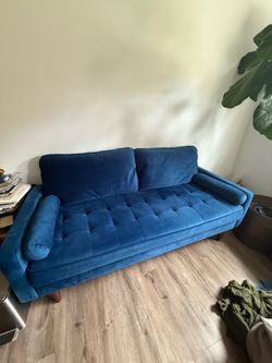 70 inch, 3-seater couch in velvet blue