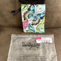 Thirty One Flutter Butterfly Print Pinch Top Eyeglass Case