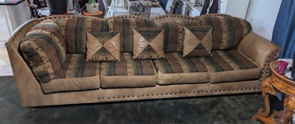 Southwestern Patterned Sofa and Loveseat Set with Nailhead Trim