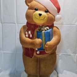 Vintage Empire Blow Mold Lighted Teddy Bear w/Present 35" *needs Light/Cord*