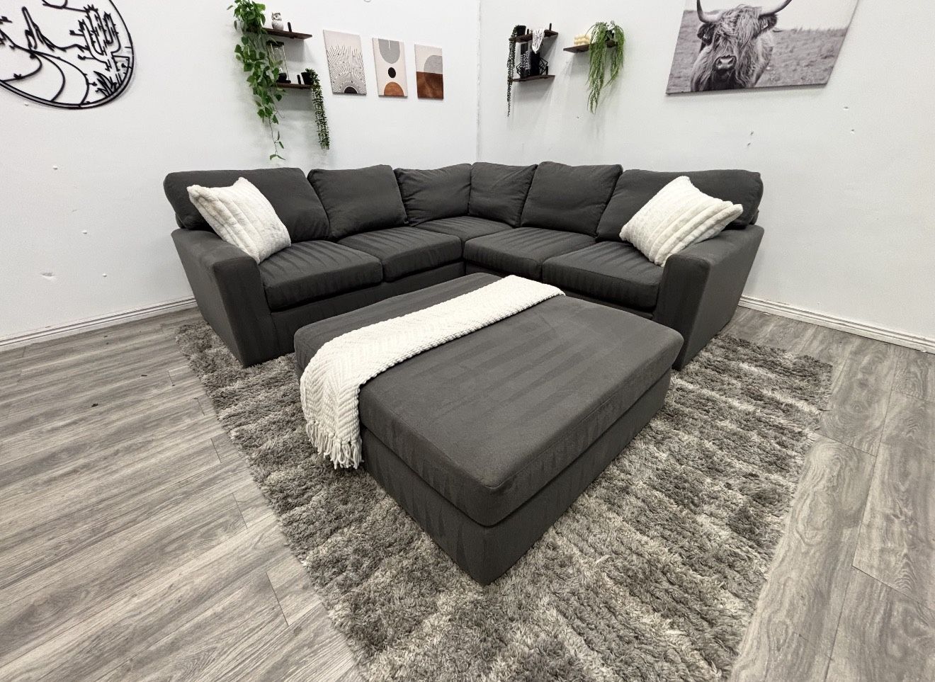 Living Spaces Grey Sectional Couch - Free Delivery