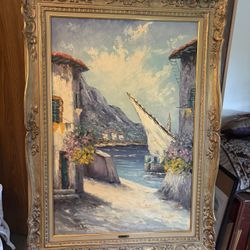 Large Fabulous Giovanni Camprio Mediterranean Coastal Oil Painting 32”x44”