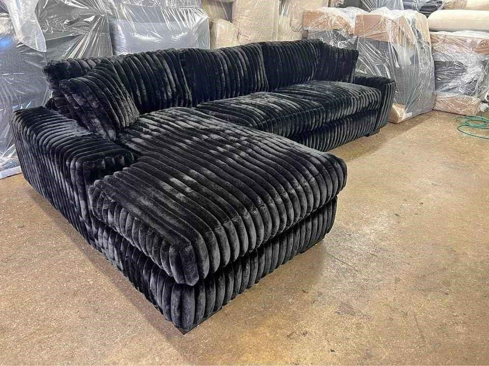 Brand New🌐Delivery and Finance Available 🌐Black Velvet 2 Piece Sectional With Chaise ▪️# Sofa # Loveseat # Couch # Living Room Set Options Available