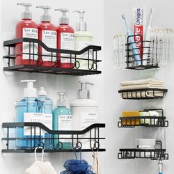 Shower Caddy, Black, 2+4 Large Capacity, Quick Installation, Rust-Proof Material, Organize and Save Space