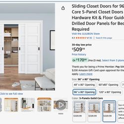 Sliding Closet Doors For 96” X 80” Opening , Solid Core 3 