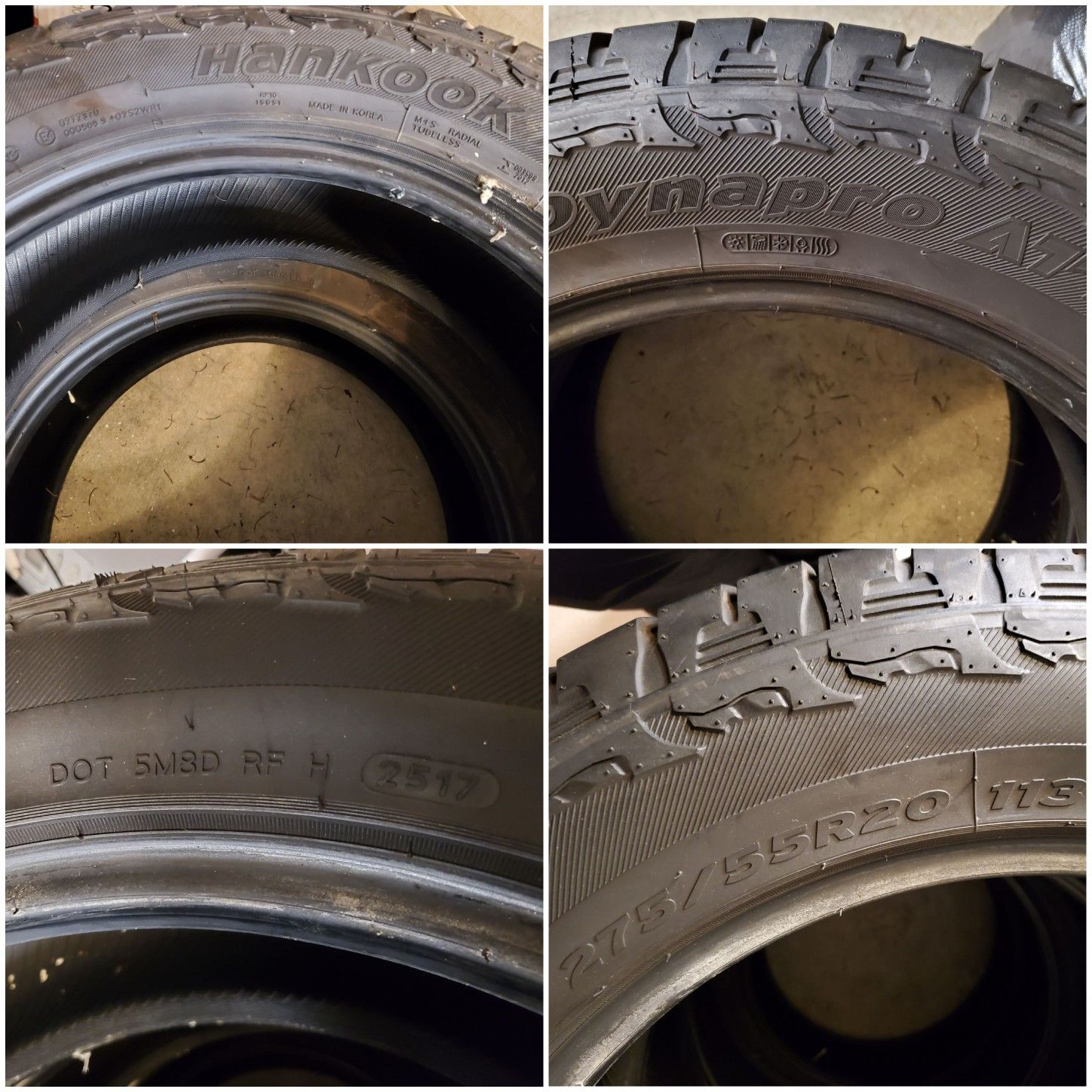 Hankook 275/55R20 Dynapro AT Tires (4), Ford F-150, 60%+ Life