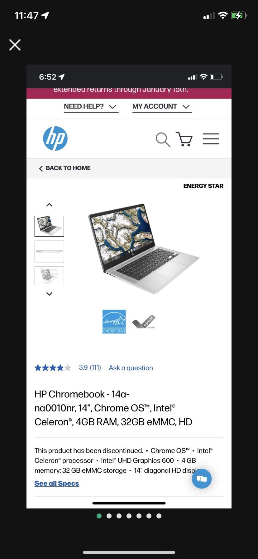 Grey HP Chromebook model 14a-na0010nr 