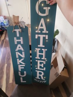 Thankful & Gather Wooden Porch Signs Set