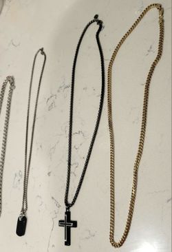 $150 Lot of 4 Chains Gold/Silver/Black/Silver Skull Cross Men's Jewelery